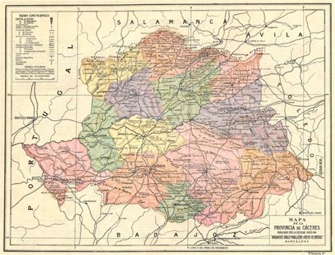 Spain Mapa De La Provincia De Caceres 1913 Old Antique Vintage Plan Chart