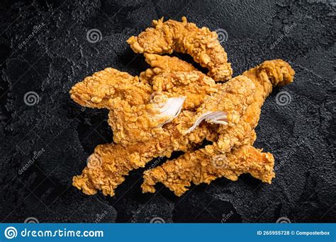 Breaded Chicken Strips Fingers Breaded Breast Meat Black Background