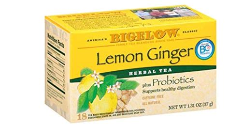 Amazon Com Bigelow Tea Lemon Ginger Plus Probiotics Herbal Tea Bags