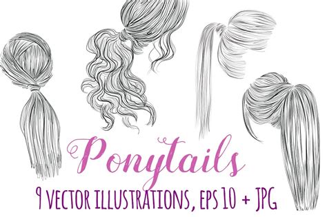 Ponytails Vector Hairstyles Set Illustrations Creative Market