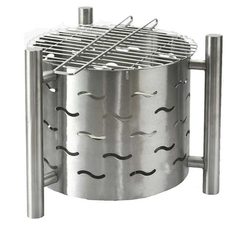 W flange around the top. Stainless Steel Fire Pit with BBQ Grill