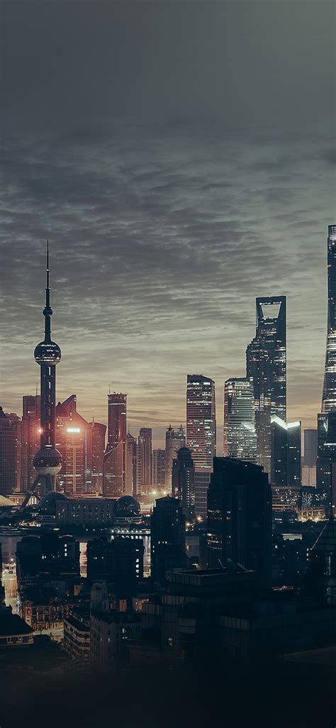 City Shanghai Night Building Skyline Iphone X Wallpapers Free Download