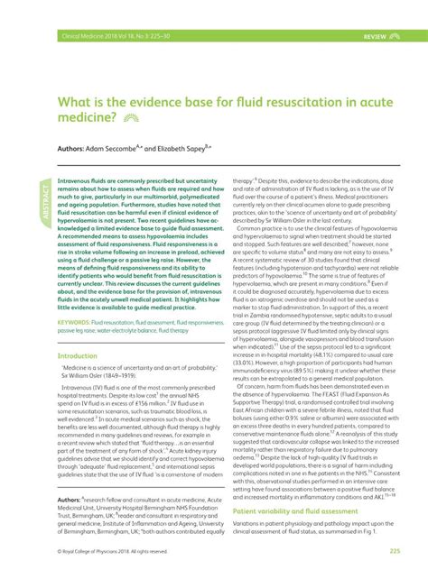 What Is The Evidence Base For Fluid Resuscitation In Acute Medicine