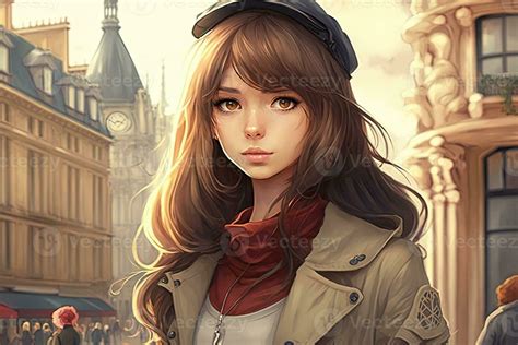 Beautiful Anime Manga Girl In Paris Illustration Generative Ai 23937235
