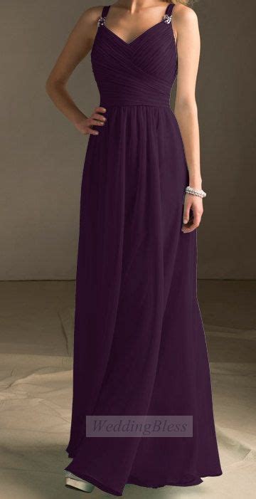 Dark Purple Long Bridesmaid Dress Chiffon A Line With Straps On