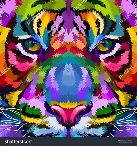 Close Up Of Tigers Face On Abstract Pop Art Style Image Vector Tiger