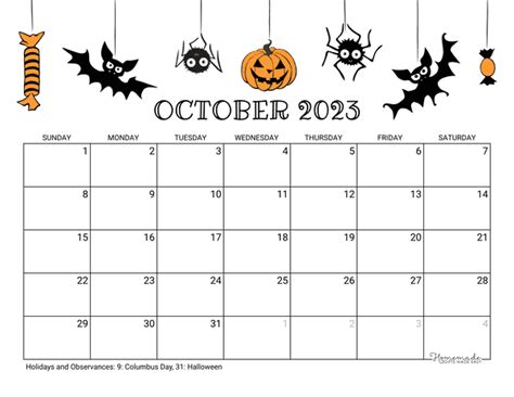 Cartoon Calendar October 2023