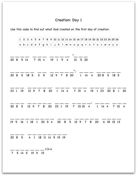 Creation Day 1 Bible Verse Decoding Worksheet Ministry To Children