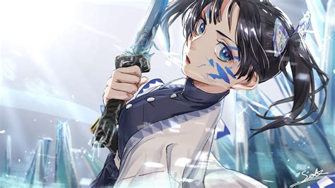 Wallpapers from anime movies and tv series on the desktop. Demon Slayer Aoi Kanzaki With Sword With Background Of ...