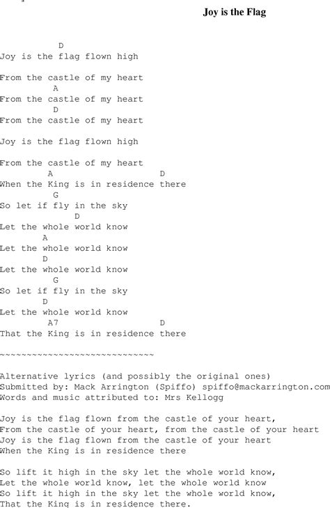 King of my heart chords taylor swift king of my heart karaoke chords instrumental acoustic piano cover lyrics on screen. Joy is the Flag - Christian Gospel Song Lyrics and Chords