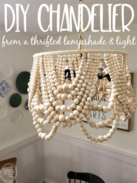 Diy Wood Bead Chandelier From Upcycled Light Fixture And Lamp Shade For
