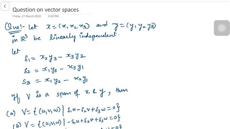 Q72016linear Algebra Span Of Vectors Youtube