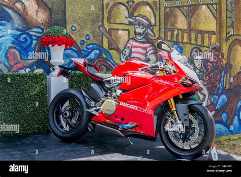 Red Ducati Corse Motorcycle Italian Day Commercial Drive Vancouver