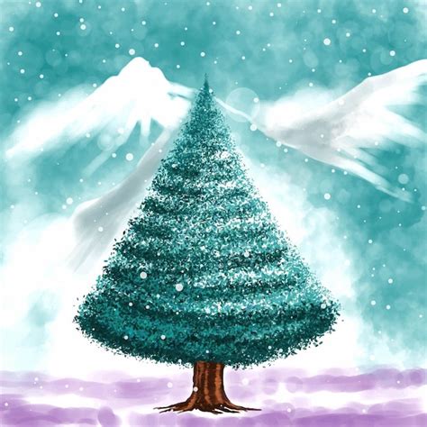 Free Vector Christmas Tree In Winter Holiday Card Background
