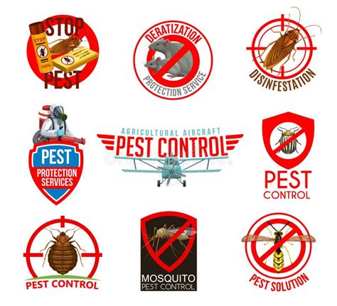 Pest Control Isolated Icons Cartoon Vector Labels Stock Vector