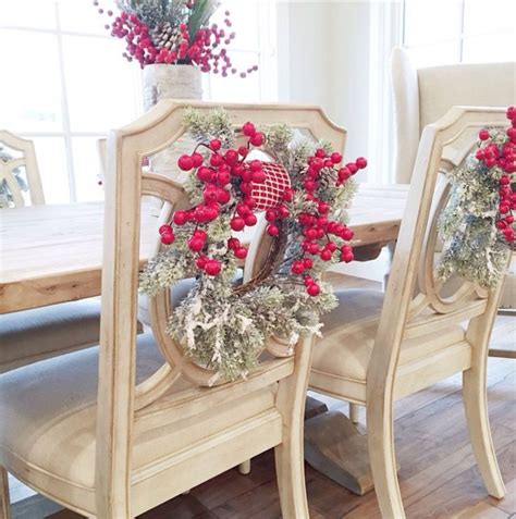Wreaths On Chair Backs Christmas Table Settings Decor Christmas Chair
