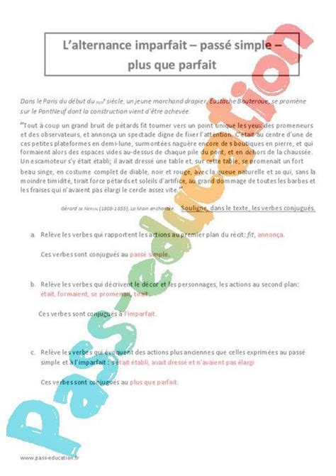 Abla, actuellement en cm2, doit passer un concours d'entrée en 6e au mois de. Alternance - Imparfait - Passé simple - Plus que parfait ...