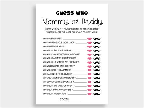 Mommy Or Daddy Guess Who Baby Game Printable Baby Shower Games Etsy