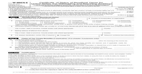 Form W 8ben E Certificate Of Status Of Beneficial Owner · Form W