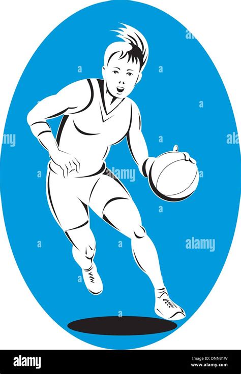 Illustration Of A Basketball Player Dribbling Ball Done In Retro Style