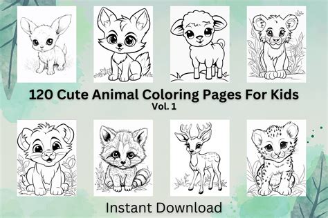 120 Cute Animal Coloring Pages For Kids Vol 1 Cute Animal Coloring