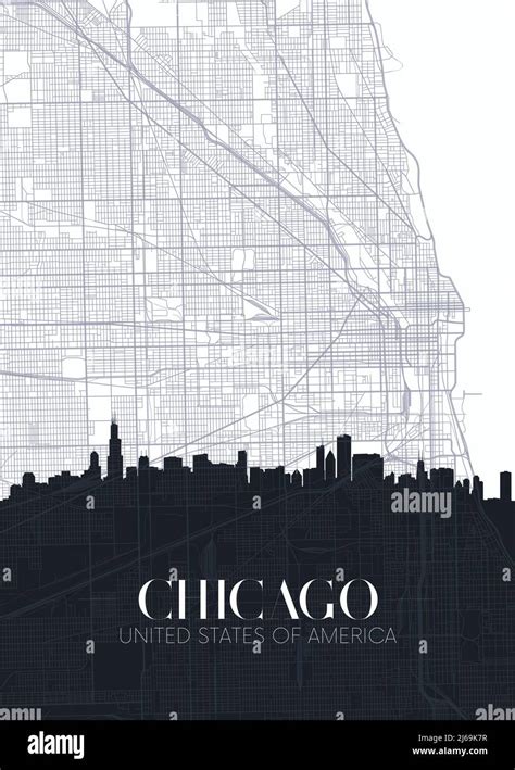 Skyline And City Map Of Chicago Detailed Urban Plan Vector Print