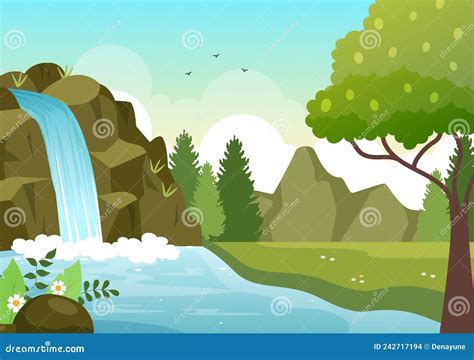 A Waterfall In The Jungle Cartoon Vector 18804929
