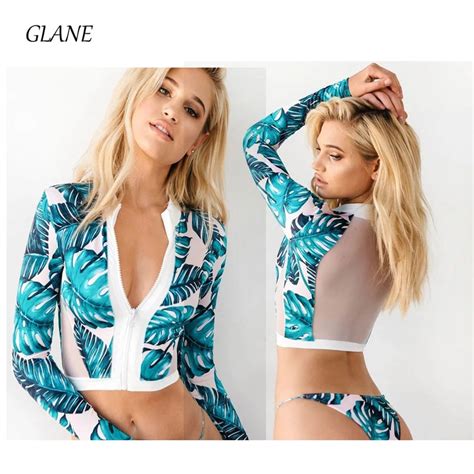 Glane Women S Long Sleeve Jungle Print Bikini Set Swimwear Women Deep V