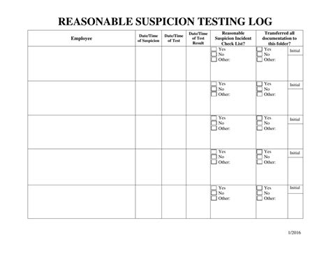 Ohio Reasonable Suspicion Testing Log Download Printable Pdf Templateroller