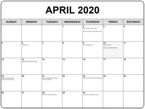 Free 2021 April Calendar Printable Templates With Holidays 5 April
