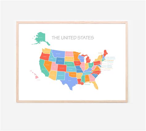 United States Map Kids Wall Art Room Decor Educational Prints Etsy