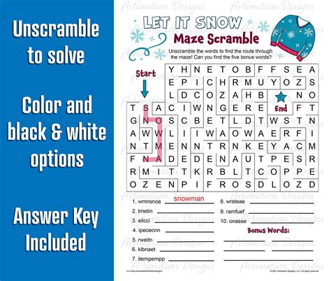 Printable Winter Word Games For Kids Winter Crossword Puzzle Etsy
