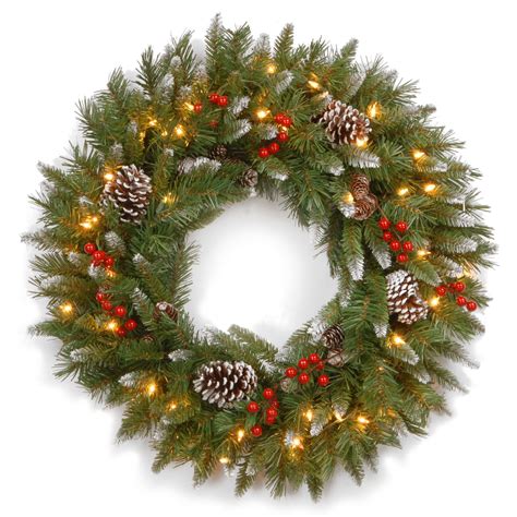 National Tree Company Pre Lit Artificial Christmas Wreath Green Frosted Berry White Lights