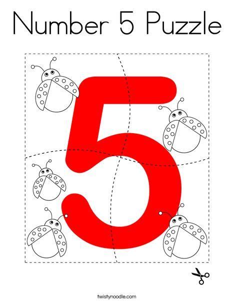Number 5 Puzzle Coloring Page Twisty Noodle Numbers Preschool