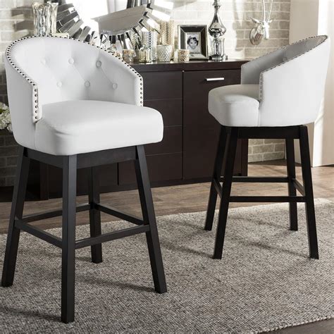 Baxton Studio Avril White Faux Leather Upholstered 2 Piece Bar Stool