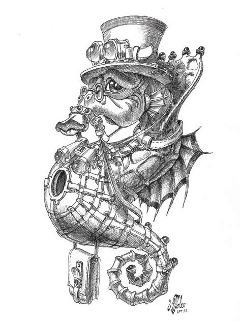 Steampunk Seahorse In A Top Hat Drawing By Victor Molev Saatchi Art
