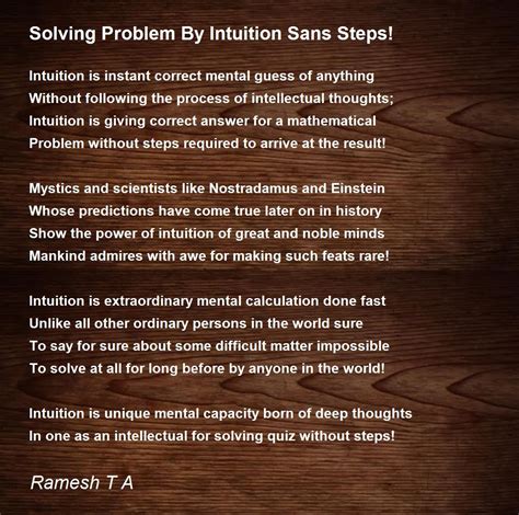 Solving Problem By Intuition Sans Steps By Ramesh T A Solving