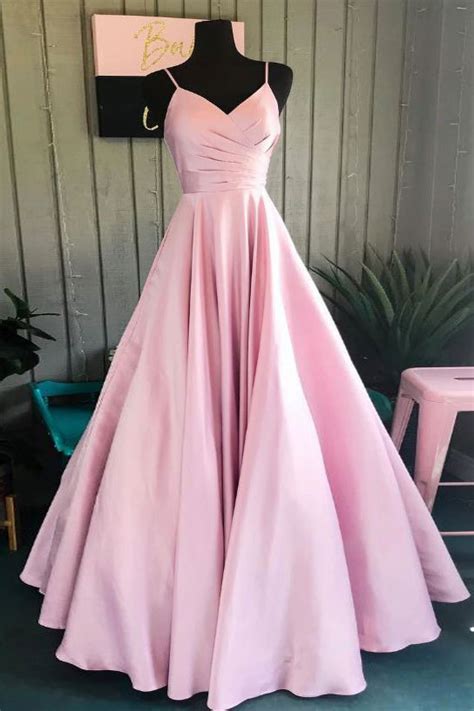 Simple V Neck Pink Satin Long Prom Dress Pink Formal Dress Dresstby