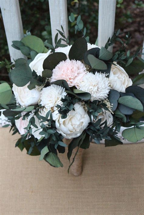Ivory And Blush Pink Greenery Sola Wedding Bouquet Sola Flower Bouquet