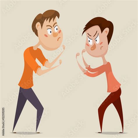 Two Angry Men Quarrel And Fight Emotional Concept Of Aggression And Conflict Cartoon