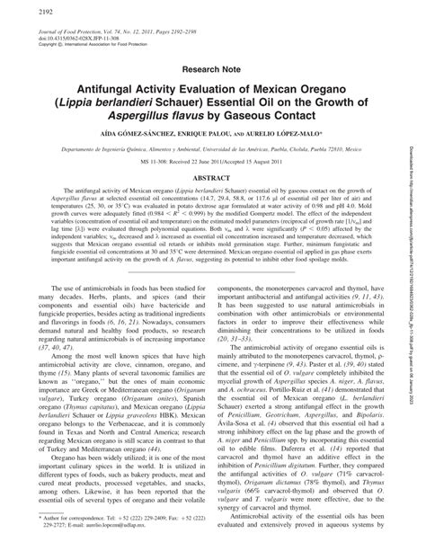 Pdf Antifungal Activity Evaluation Of Mexican Oregano Lippia