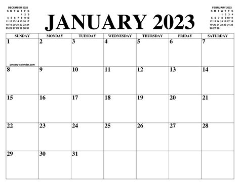 Calendar December 2022 January 2023