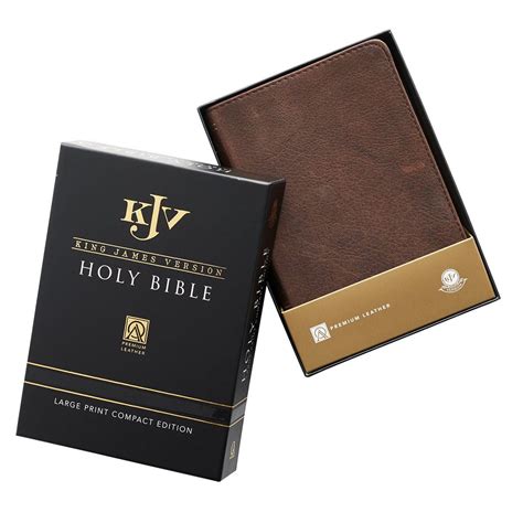 Dark Brown Premium Leather Large Print Compact King James Version Bibl