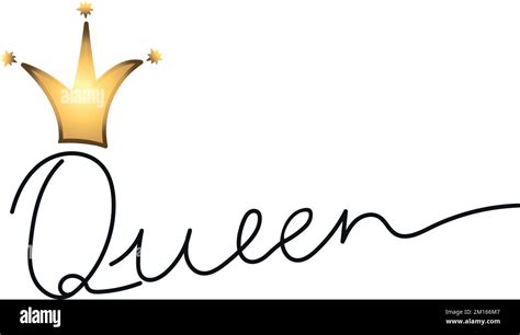 Queen Hand Drawn Lettering Isolated On White Little Gold Crown