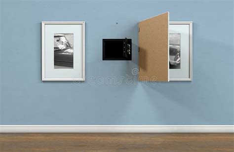 Open Hidden Wall Safe Behind Picture Stock Image Image Of House