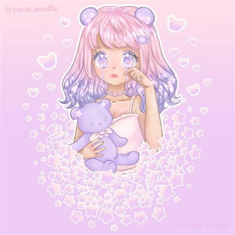 Little Anime Girl Holding Teddy Bear
