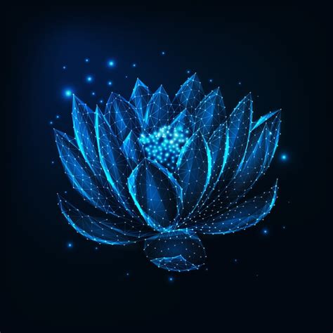 Premium Vector Beautiful Glowing Low Poly Lotus Flower On Dark Blue