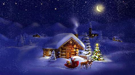 Free Download Cabin Nature Night Snow Winter Hd Wallpaper