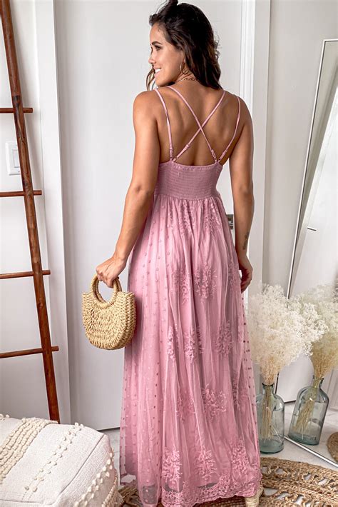 Mauve Lace Maxi Dress With Crochet Top Maxi Dresses Saved By The Dress