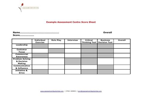 Your assessment page and assessment templates page have an activated templates counter near the top. Assessment centre score sheet
